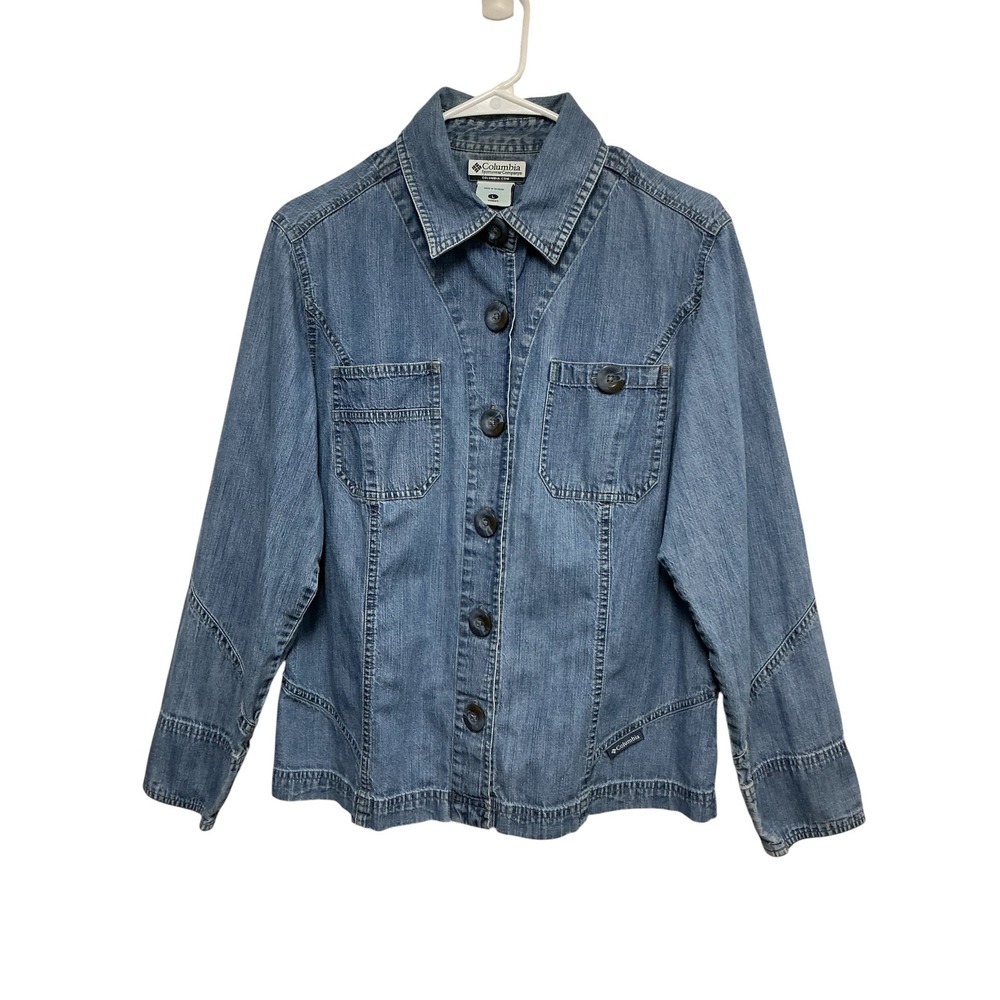 Columbia Sportswear Womens Denim Jacket Blue Cotton Button Up AL7264 Large